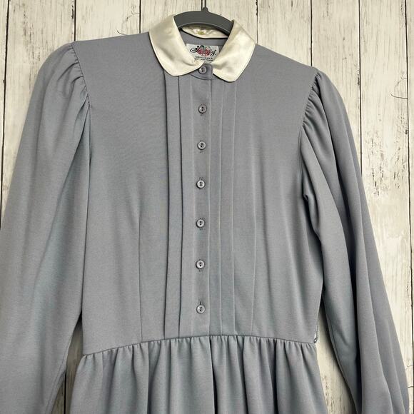 Lanz Original Gray Long Sleeve Collared Button Pilgrim Peasant Long Plain Dress - Picture 3 of 11